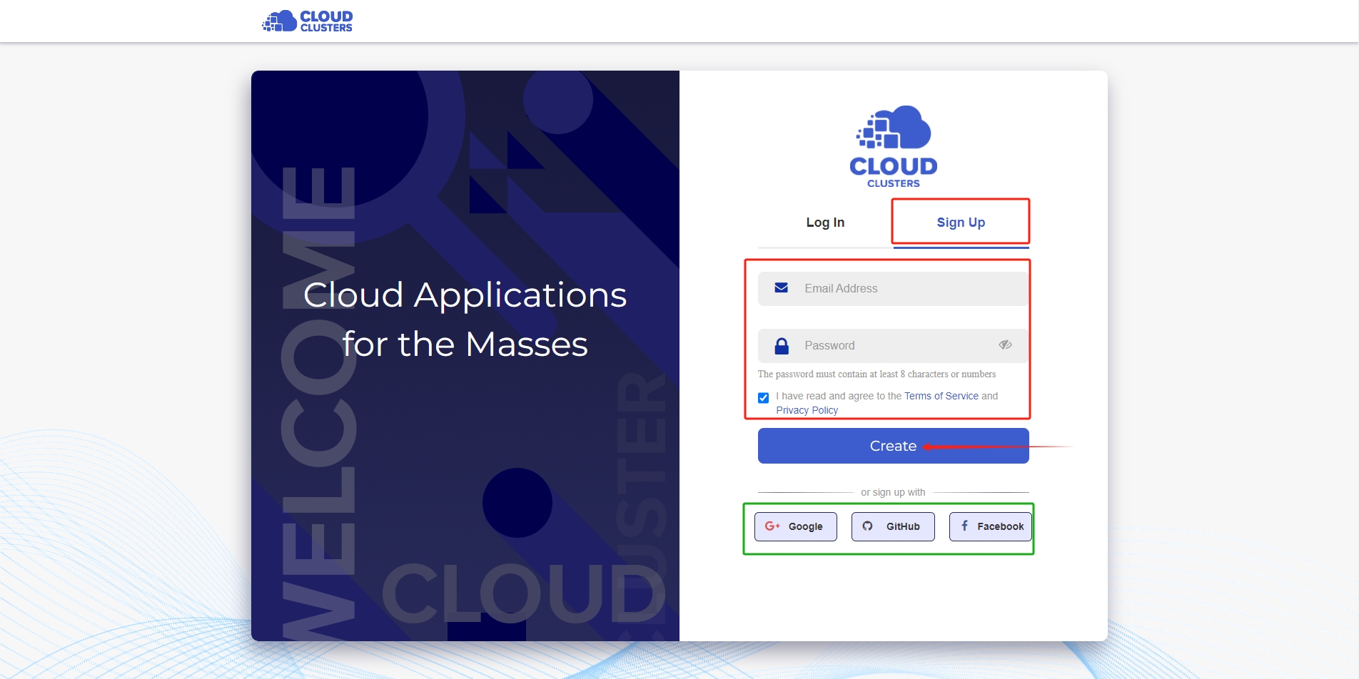 Sign up for a Cloud Clusters account
