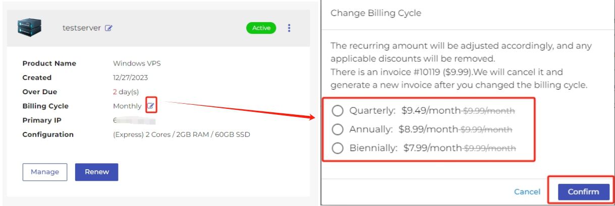 Change billing cycle