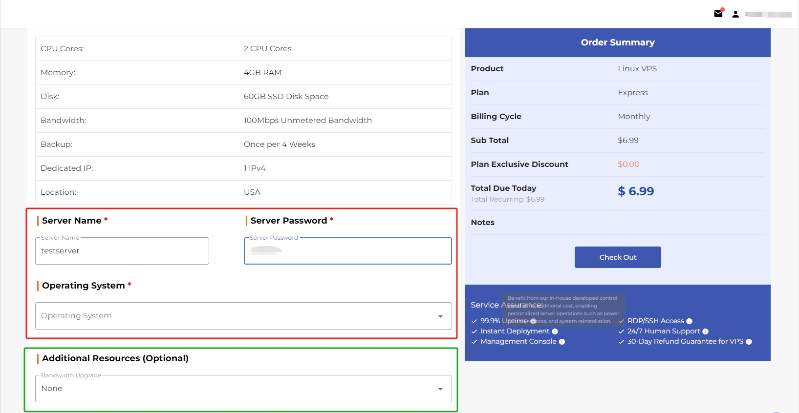 Input server information