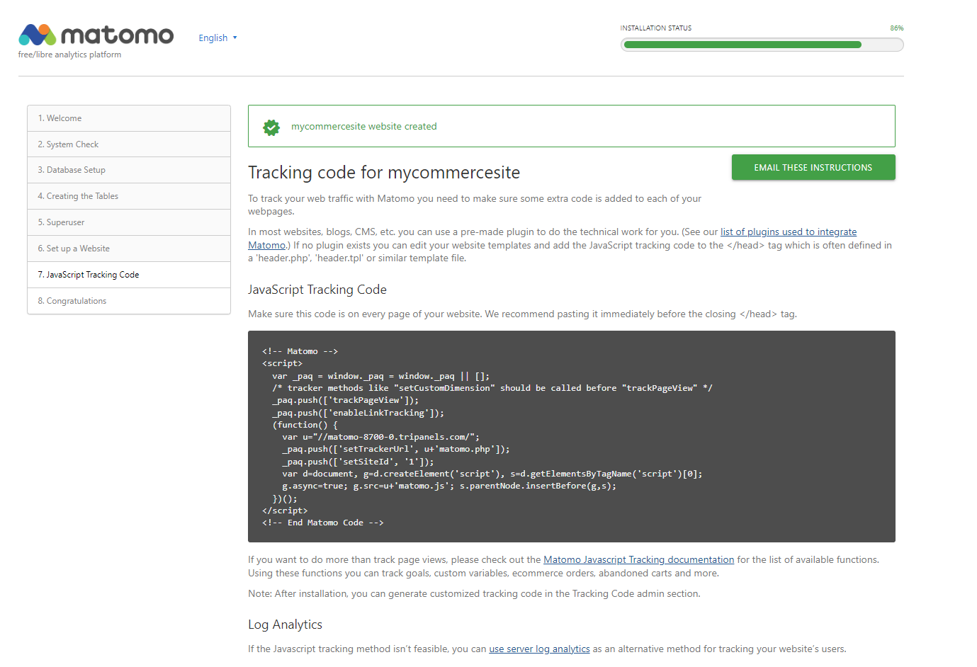 Initialize the Matomo Installation · GitBook