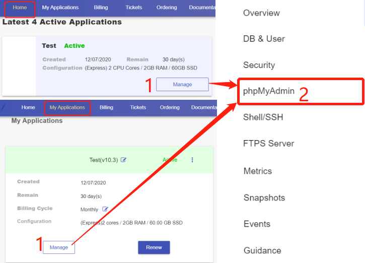 Navigate to the phpMyAdmin page