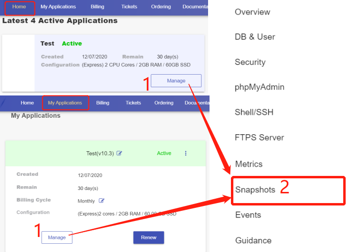 Navigate to the Snapshots page