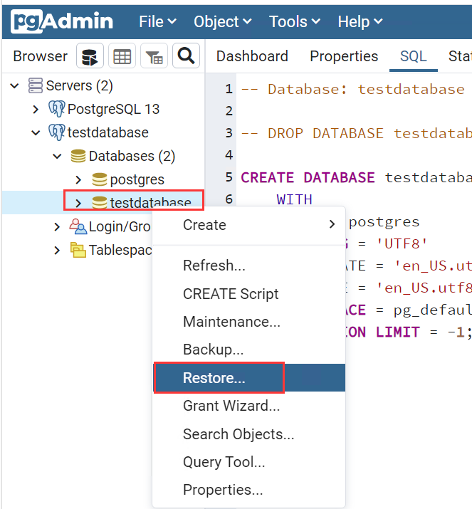 Backing up and Restoring a Database via pgAdmin · GitBook